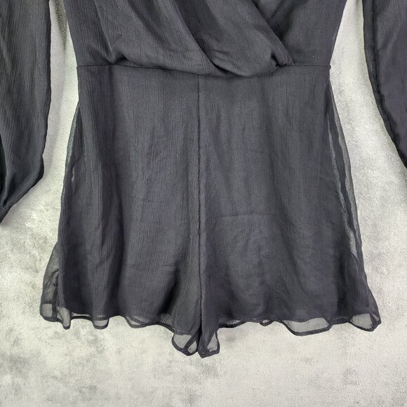 Women's Black Express Romper Long Sleeve Wrap V Neck 100% Polyester Size XS - Picture 4 of 14